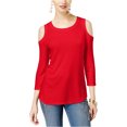 thumbnail image 1 of I.N.C Womens Cold Shoulder Basic T-Shirt, Red, X-Large, 1 of 1