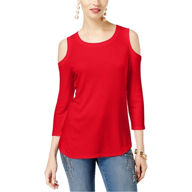 I.N.C Womens Cold Shoulder Basic T-Shirt, Red, X-Large