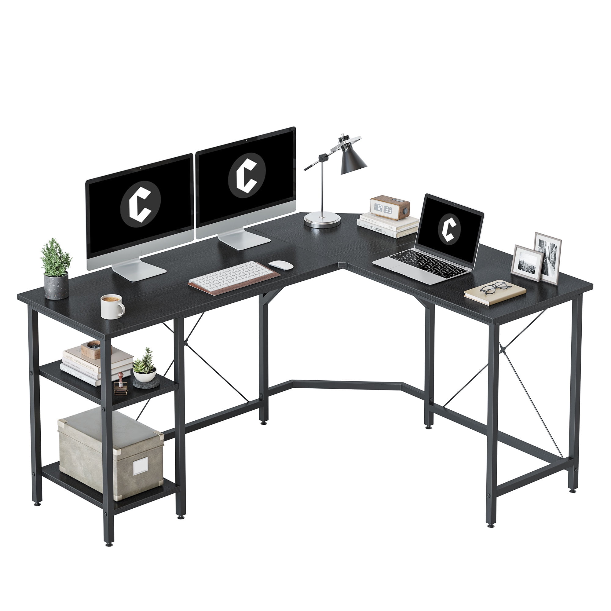 CubiCubi L Shaped Desk with Shelves, 59 Inch Reversible Corner Computer Desk for Home Office