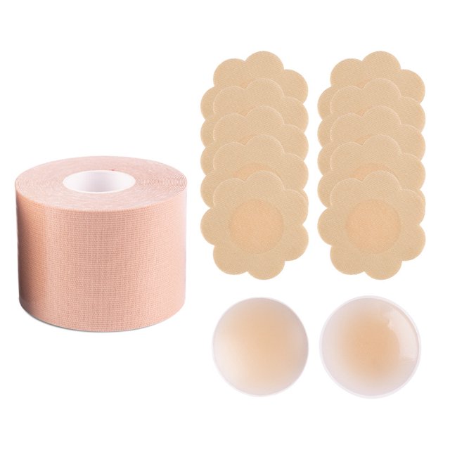 Boob Tape TFixol Levantamiento de Senos 5m + 5 Pares de Pastas Desechables + 1 Par de Silicona