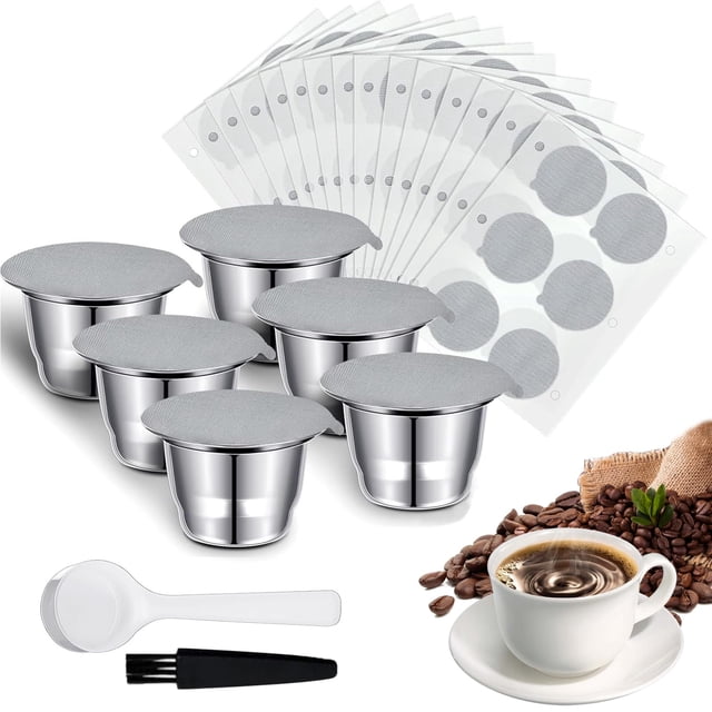 Capsulas de Café Reutilizables 6PCS, Cápsulas de Café de Acero Inoxidable, Resistente a Altas Temperaturas y Fácil de Limpiar, para Nespresso OriginalLine&a