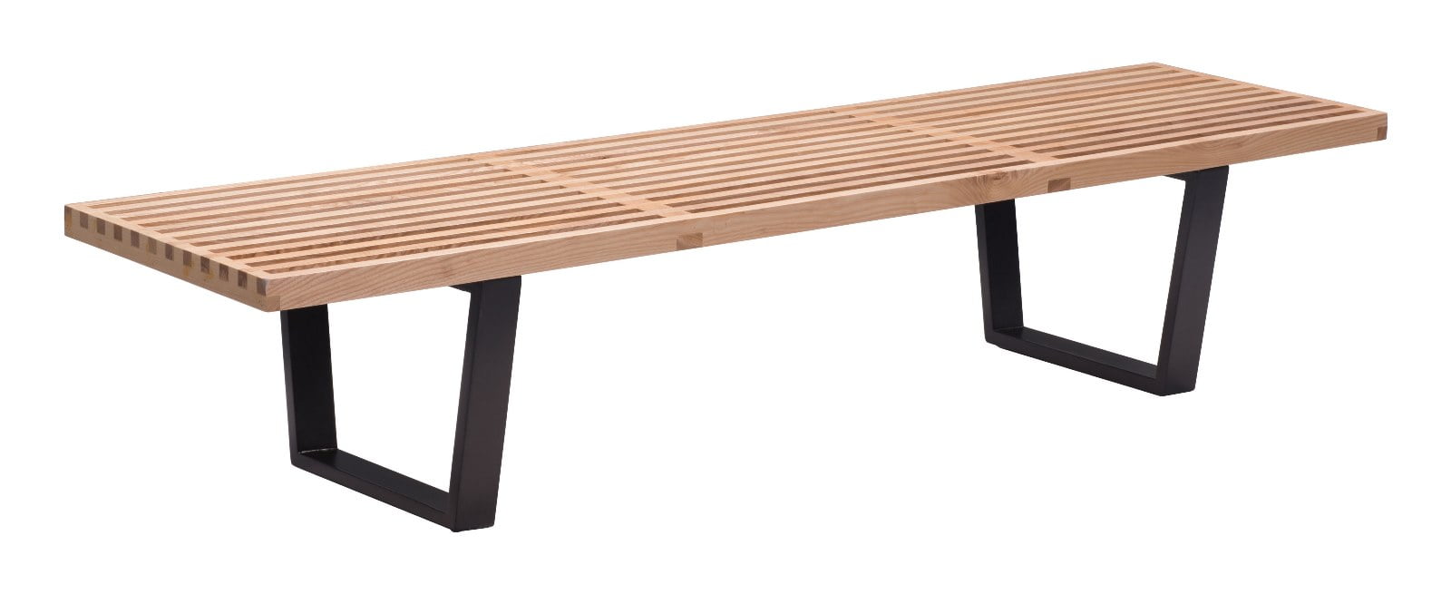 Modern Contemporary Living Room Bench, Brown Wood Steel