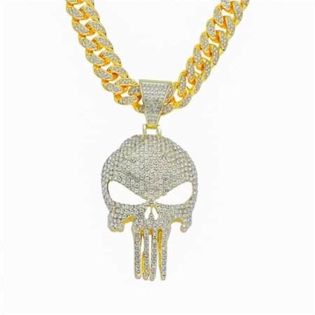 Hip Hop Skull Pendant Necklace with Cuban Chain 13mm Crystal Iced Out Bling Hip Hop Jewelry Necklaces Street Dance Accessories Fashion Creative Gifts