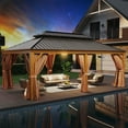 thumbnail image 2 of JolyDale 12' x 20' Outdoor Hardtop Gazebo, Wood Grain Galvanized Steel Double Canopy Aluminum Frame Gazebo with Netting and Curtains for Patio, Backyard, Lawns, Parties, Brown, 2 of 9