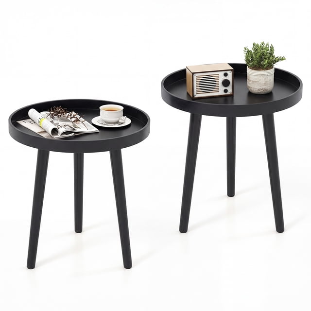 Gymax Ensemble de 2 Tables d'Appoint Rondes Table d'Extrémité de Canapé Table d'Accent de Café Table de Nuit Mobilier pour la Maison Noir