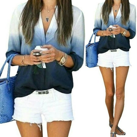 - Fashion Women Blouse Chiffon Shirt Long Sleeve Button Down Casual Tops Blouse