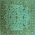 thumbnail image 1 of Ahgly Company Machine Washable Indoor Square Oriental Turquoise Blue Traditional Area Rugs, 3' Square, 1 of 4