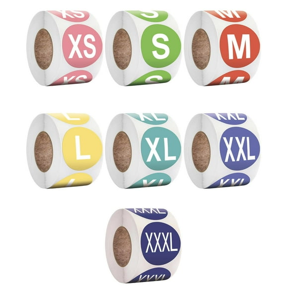 7 Uds de Etiquetas Adhesivas de Tamaño de Ropa Coloridas BLESIY Etiquetas de 0,98 Pulgadas Pegatinas de tallas de ropa