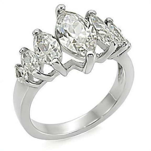 Womens Rings Silver Marquise Stainless Steel Ring with AAA Grade CZ in Clear