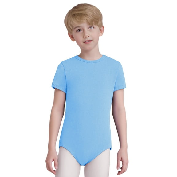 TSSOE Boys One Piece Gymnastic Workout Ballet Dance Unitard Athletic Leotard Tumbling Outfits Stretchy Jumpsuit Light Blue 8