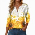 thumbnail image 2 of Towmus Womens 3/4 Length Sleeve Cotton Tops Summer Casual Short Sleeve Button V Neck Shirts Basic Loose Tunic Tops Blouse, 2 of 5