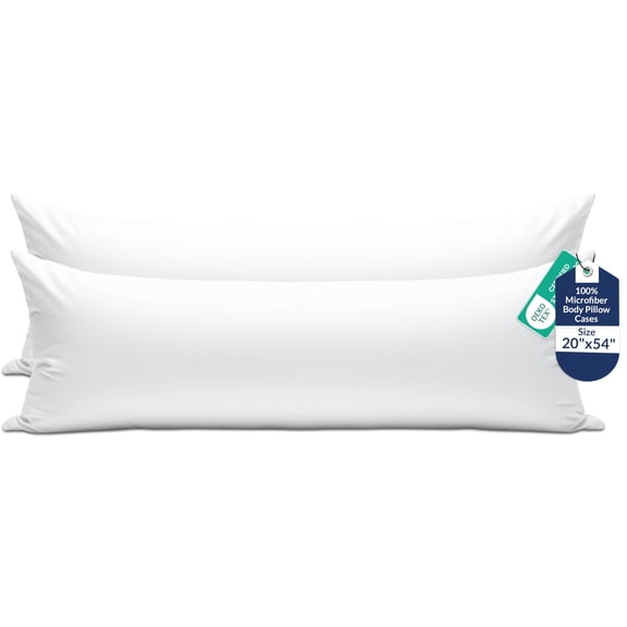 ROYALE LINENS Body Pillow Cover - Double Brushed 1800 Microfiber - 20"x54" with Hidden Zipper Closure - Wrinkle & Fade Resistant - Super Soft Body Pillowcase 2 Pack (White, Pack of 2)