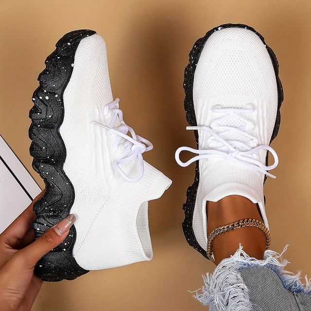 Zapatillas De Deporte Transpirables Con Tejido Volador Para Mujer, Zapatos Cómodos Con Cordones Bajos, Zapatos Para Caminar A La Moda Para Mujer