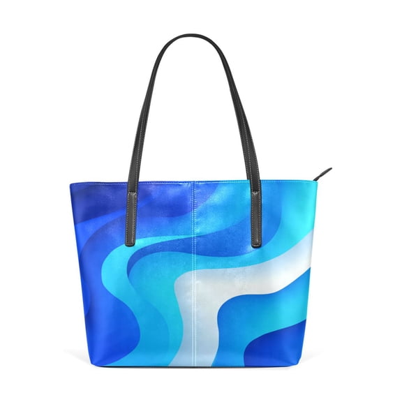 Tote Bag Aesthetic leather Handbags with Zipper for Women Travel Shoulder Bags Purses with compartment. Light Blue Flowing River