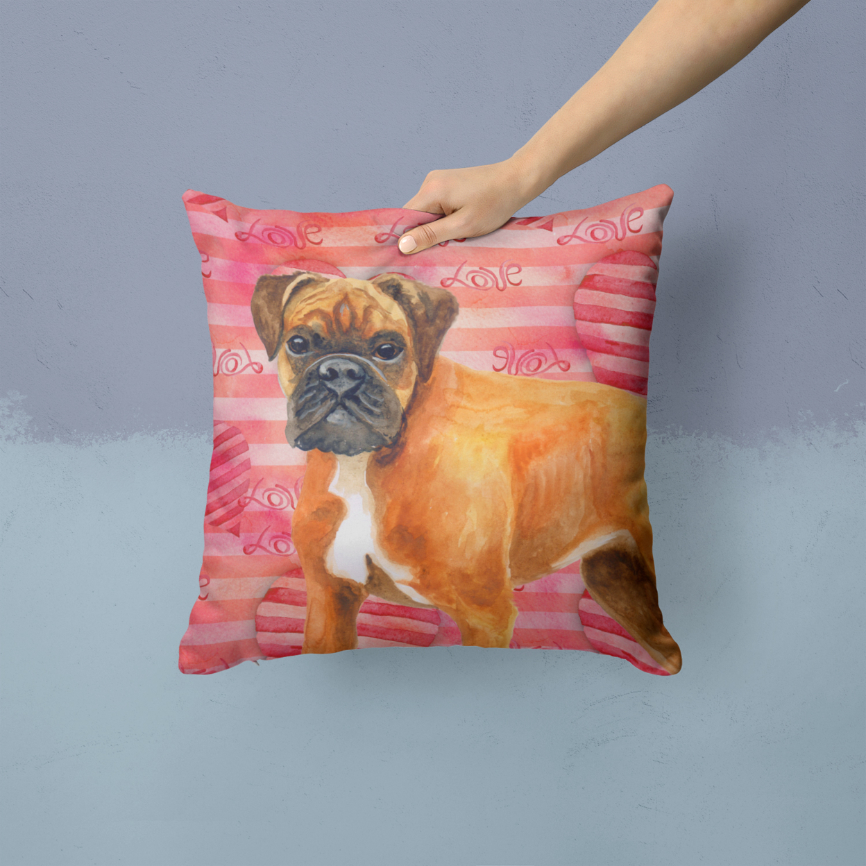 Carolines Treasures BB9727PW1414 German Boxer Love Fabric Decorative Pillow 14Hx14W multicolor