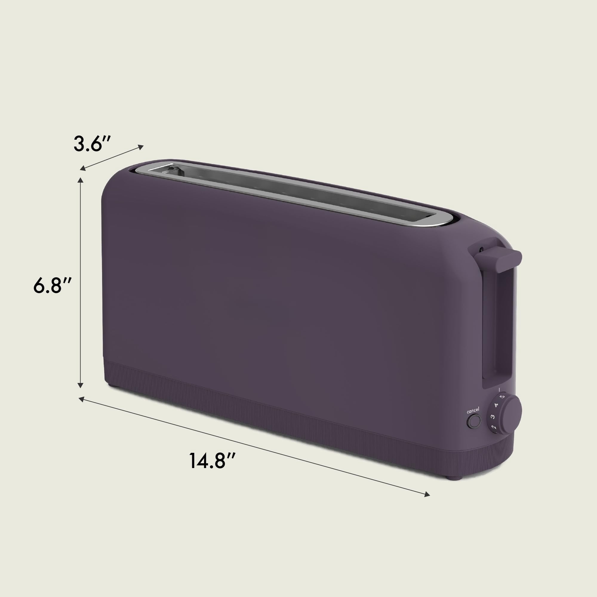 2 Slice Slim Toaster, Fits-anywhere™ Kitchenware, 6 Setting Shade Control with Reheat & Cancel Buttons, Fits sourdough, 10” Long Slot, Anti Jam & Auto Shutoff, 900 Watt, Oatmilk