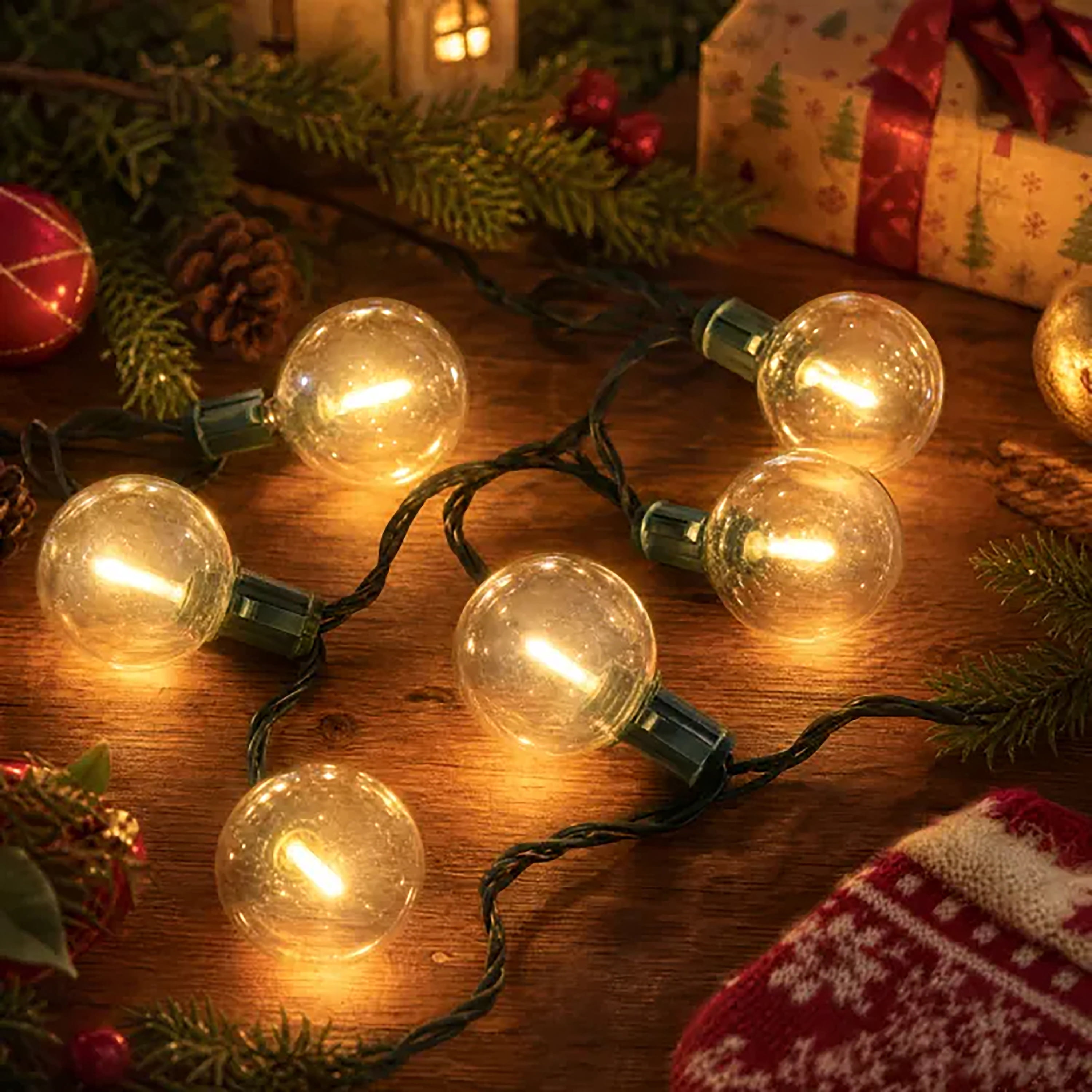 Indoor/Outdoor 25-Count Extra Bright LED Vintage-Style G40 Globe Christmas String Lights, Warm White, 14', by Holiday Time