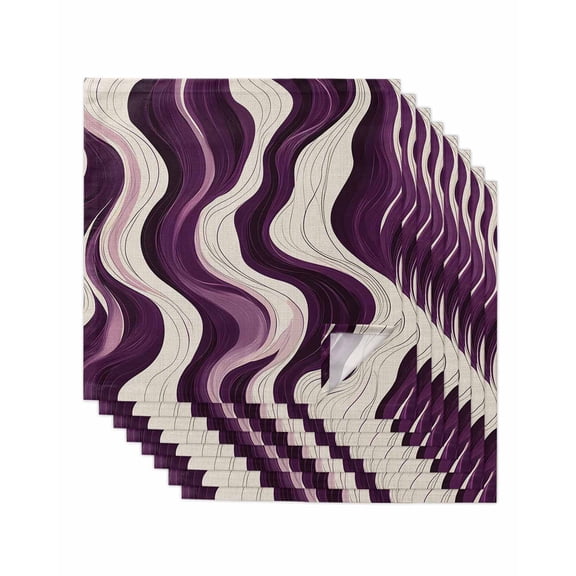 nqOlkjepod Geometric Purple Cloth Napkins Set of 8 Reusable Dinner Napkins, Vintage White Stripe Coastal Sea Wave Cocktail Napkin Washable Table Napkins for Wedding/Holiday Party/Baby Shower 20"x20"