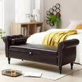 thumbnail image 5 of Modern Faux Leather End of Bed Storage Bench with Rolled Arms, Flip Top Upholstered Storage Ottoman Nailhead Trimmed Sofa Stool with Solid Wood Legs for Bedroom Living Room, 5 of 15