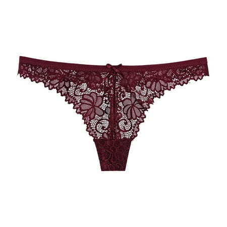 

Promotion! Women Underwear Sexy Lace Panties Woman Sexy G-Strings Thongs Lingerie Femme Low Waist Panties Wine red L