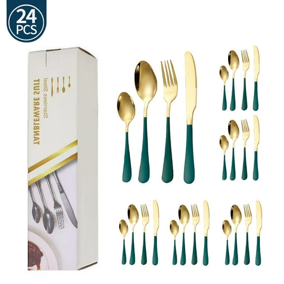 24pc Silverware Set, Flatware Cutlery Set, Stainless Steel Kitchen Utensils Set Tableware, Cutlery Set for Home and Restaurant