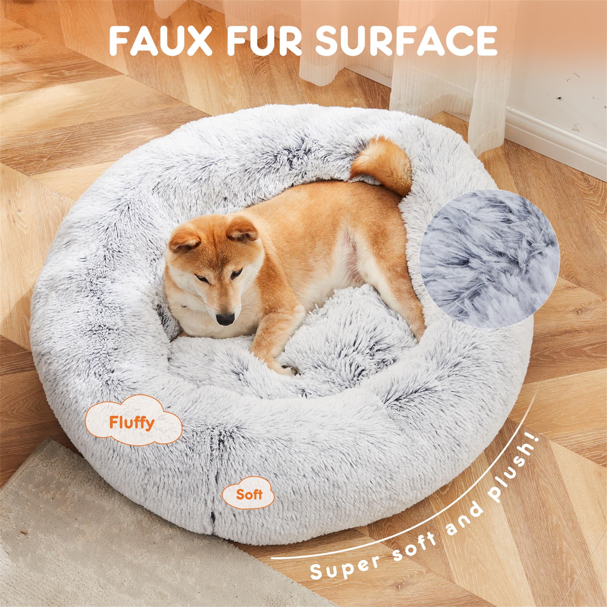 Kadyn 24" Calming Dog and Cat Beds for Small Medium Dogs, Anti-Anxiety Donut Cuddler Warming Cozy Soft Round Pet Sofa Bed, Gray