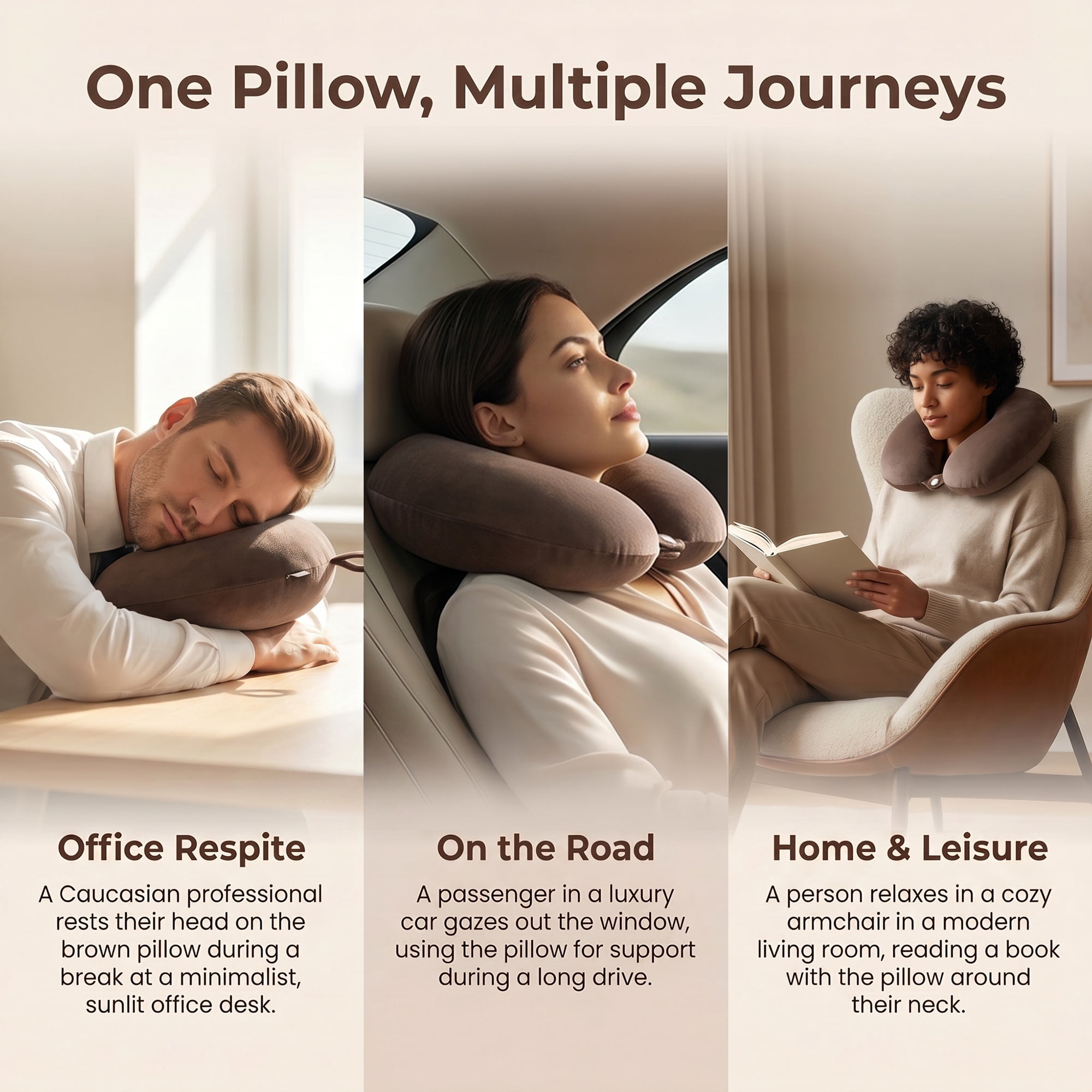 Unique Bargains Memory Foam Travel U Shape Neck Pillow Snap Closure Dark Khaki 12"x12"x4"