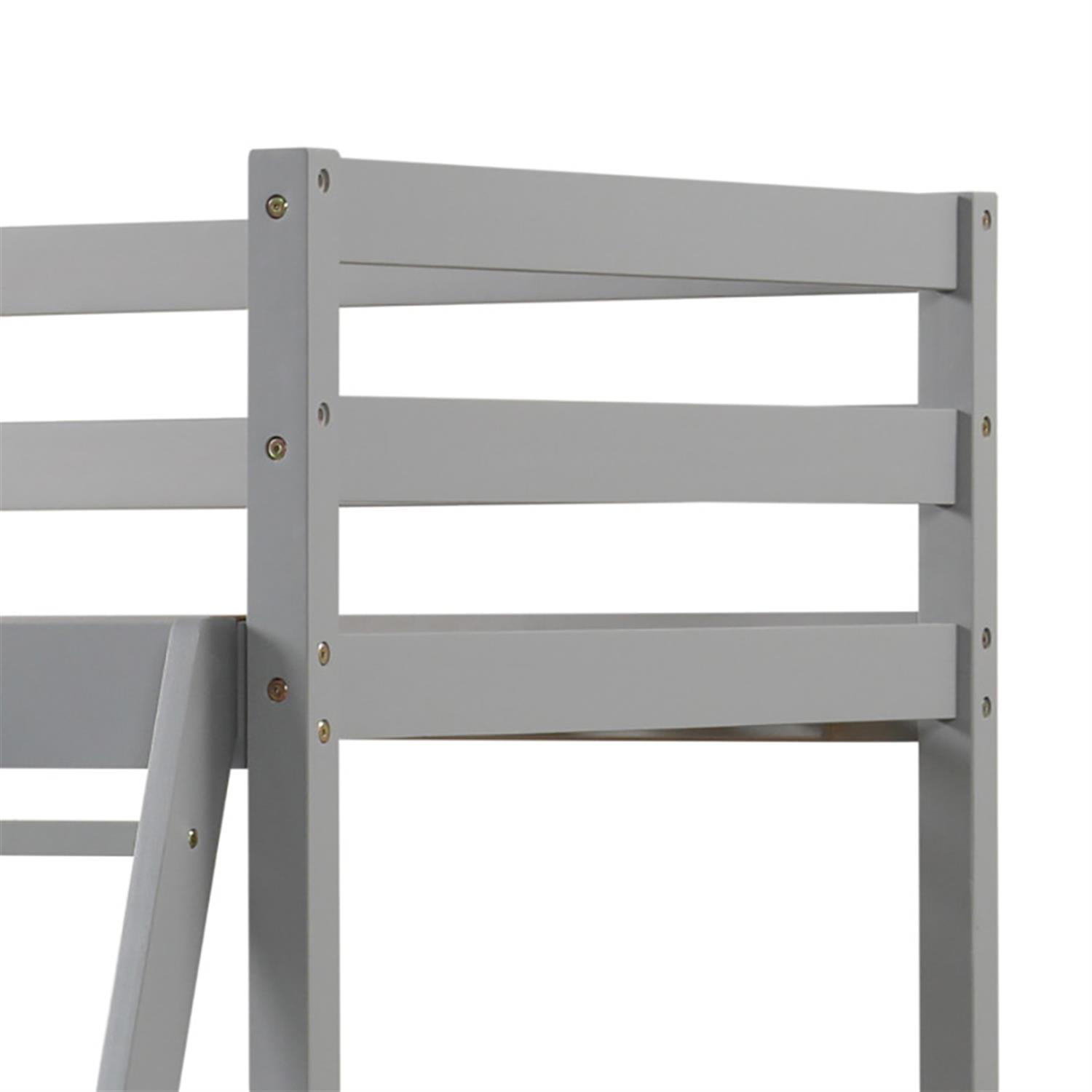 Demi Bonn Twin Over Twin Bunk Bed with 2 Storage Drawers and Ladder, Twin Bunk Beds, Wood Bed Frame No Box Spring Needed, Gray