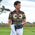 thumbnail image 3 of Picia Boho Owl Print Men's Polo Shirt, Two-Button Closure Pique Polo Shirt, Summer Fashion Golf Shirt-Medium, 3 of 6