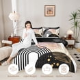 thumbnail image 3 of Castle Fairy Boho Tropical Leaf Full Size Comforter Sets 3 Pieces for Teens, Geometric Art Bedding Sets for Bedroom, Black Gold,Black Reversible, 3 of 6