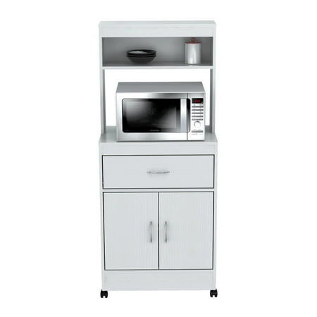 GHP 22.4"x15.75"x13.4" White Melamine Wood Kitchen Microwave Storage