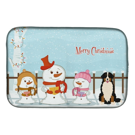 Merry Christmas Carolers Bernese Mountain Dog Dish Drying Mat