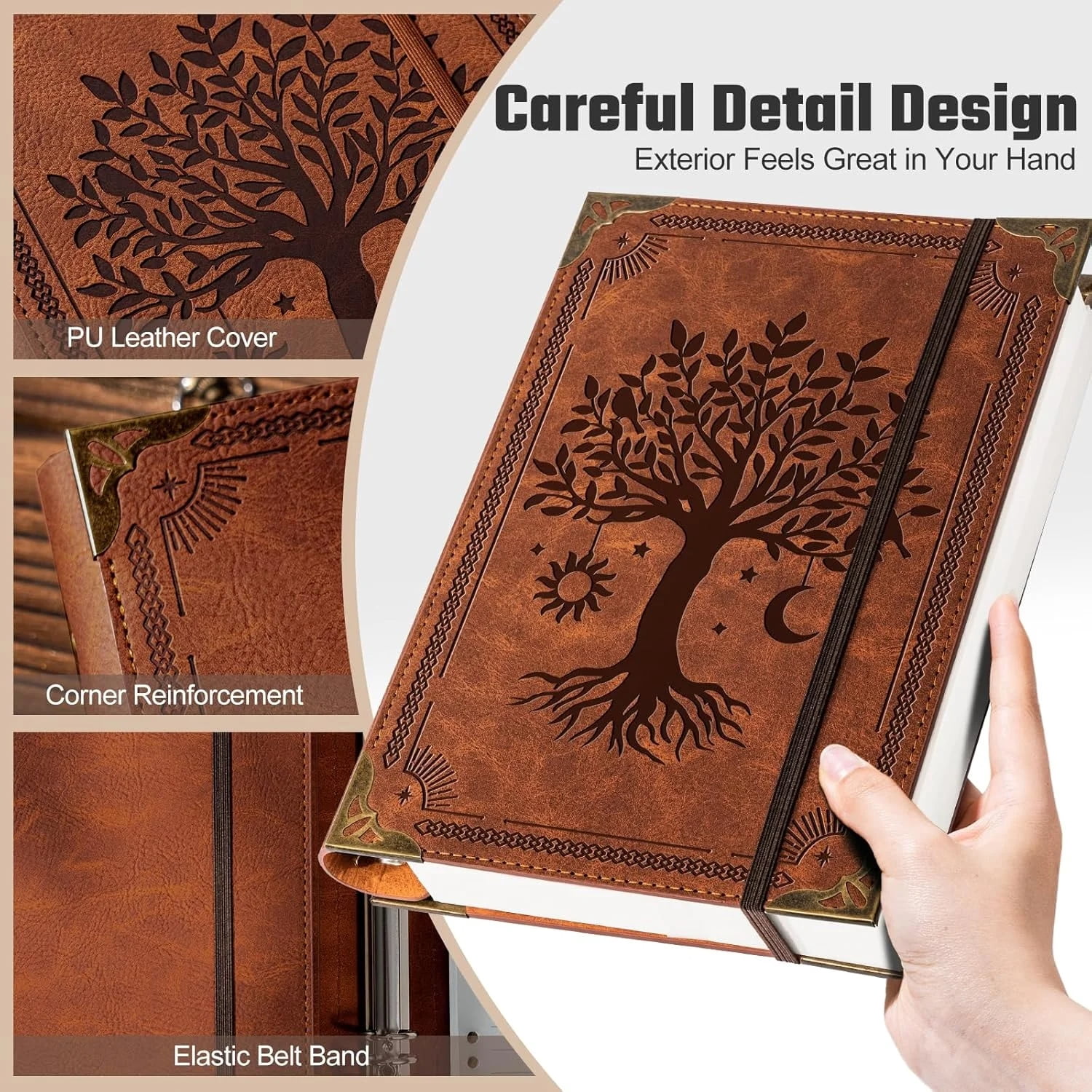 2 Pack Leather 6 Ring Binder 1 Inch Round Ring Binder Holds 200 Sheets 5.7"x8.3" Letter Size Paper, Wedding Family History Notebook Cover Loose Leaf Organizer