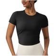 thumbnail image 2 of Odbmxy T Shirts for Women Short Sleeve Summer Basic Tops Women Sports Layering Black Plain Leisure Slim Tops, 2 of 4