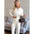 thumbnail image 4 of Women'S 2 Piece Outfits Casual Lapel Zip Sweatshirts and Wide Leg Pants Tracksuit Sets White M, 4 of 9