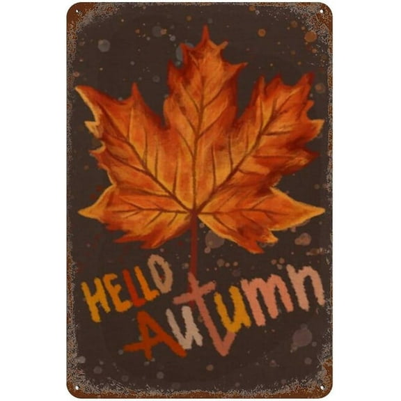 5.5x8 Inch Hello Autumn Metal Vintage Tin Sign Decor Farmhouse Fall Vintage Tin Sign Autumn Sign Home Decor Fall Decor Vintage Autumn Thanksgiving Old Fashion Aluminum Sign
