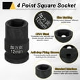 thumbnail image 4 of Uxcell 4 Point Square Socket 1/2" Drive 12mm Metric CR-V Impact Wheel Socket, 4 of 7