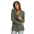 thumbnail image 5 of Miluxas Hoodies for Women Casual Button Long Sleeve Solid Waffle Pullover Tops Loose Sweatshirt Army Green L(L), 5 of 6
