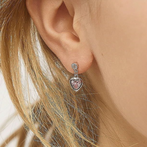 Boucles d'oreilles OISEAU COEUR ROSE à FERMOIR VIS