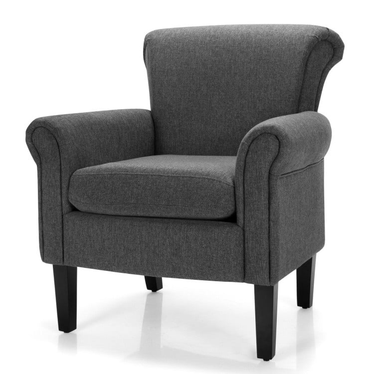 Finihen Accent Armchair, Upholstered Fabric Accent Chair with Adjustable Foot Pads, for Living Room, Bedroom, Dark Gray Finihen Accent Armchair, Upholstered Fabric Accent Chair with Adjustable Foot Pads, for Living Room, Bedroom, Dark Gray