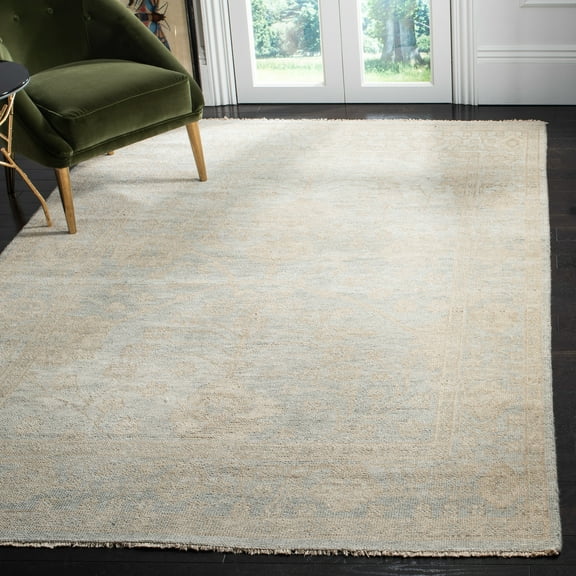 Safavieh  Hand-knotted Izmir Aliza Traditional Oriental Wool Rug with Fringe Light Blue/Ivory 9'  x  12' 9' x 12' Indoor,Handmade Living