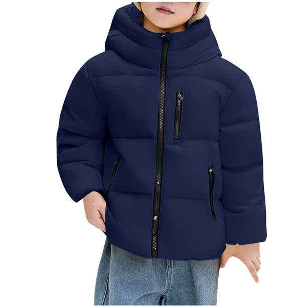 Parkas de manga larga, mismo estilo, chaqueta de invierno para niños y niñas, informal, holgada, gruesa, cálida, chaqueta blanca con capucha de color liso, abrigo de poliéster para niños.