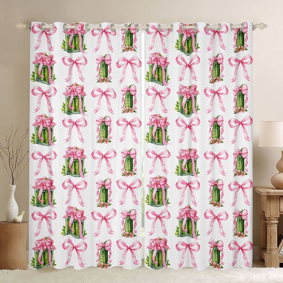 Manfei Cartoon Food Print Blackout Curtains,Cute Pink Bowknot Window Curtains Pack of 2 (38x45 Each)