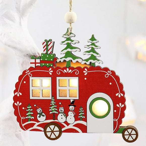Christmas Decorations,christmas Tree Pendant Wooden Colorful Luminous Small Pendant Christmas Tree Car Ornament (2 Piece, Red)-