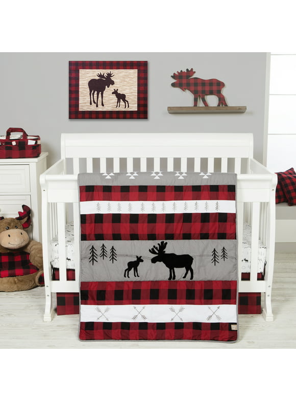 Trend Lab Unisex Lumberjack Moose 3 Piece Crib Bedding Set. Infant, 200 Thread Count