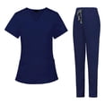thumbnail image 2 of Uniformes de enfermería, conjunto quirúrgico, ropa de trabajo de enfermería, camiseta de enfermería, pantalones, uniforme médico femenino Azul oscuro M, 2 of 9