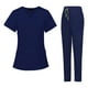 thumbnail image 2 of Conjunto de uniforme médico para mujer, conjunto de parte superior y pantalones de enfermera, ropa de trabajo para enfermera Azul oscuro M, 2 of 9