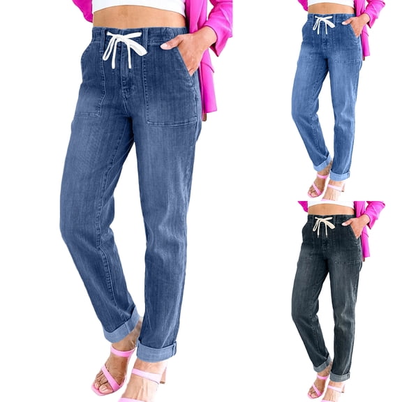 Wutalume Jeans for Women Slim Fit Straight Leg, Versatile Casual Pants with Cuff Hem, Pure Color Denim for Easy Styling,Black L