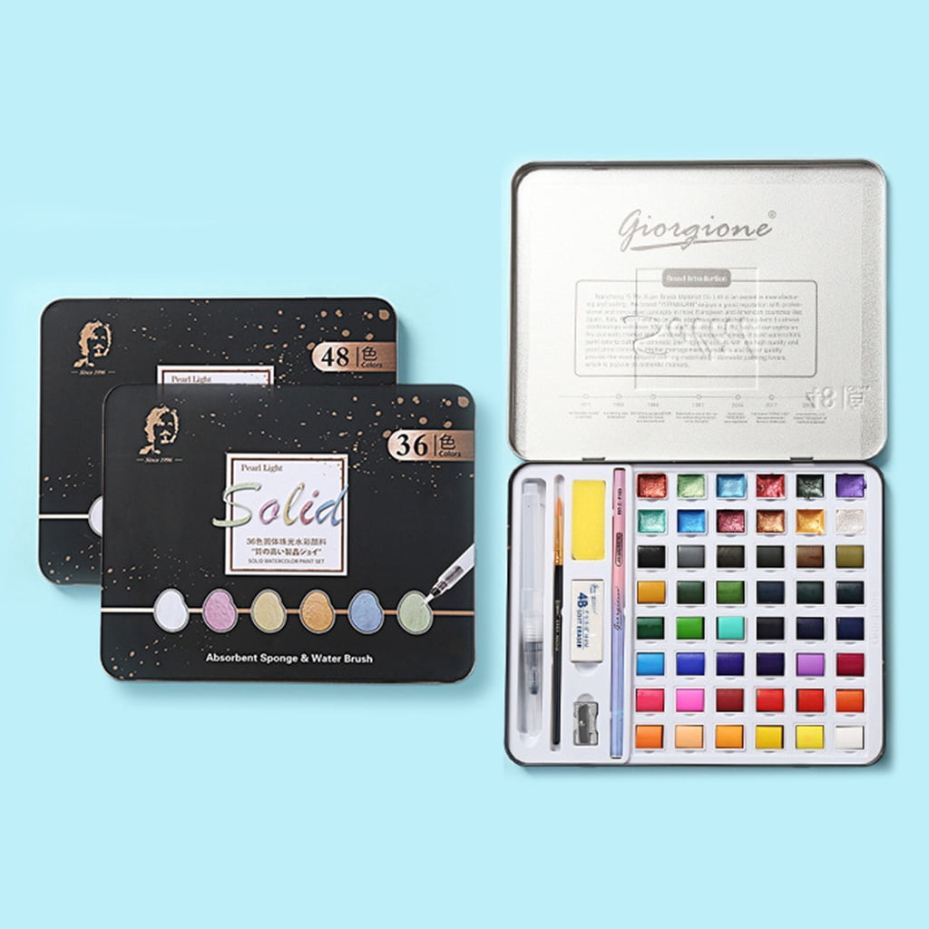 36/48 Colors Solid Watercolor Paint Set Art Pigments Painting Drawing Brush Kit