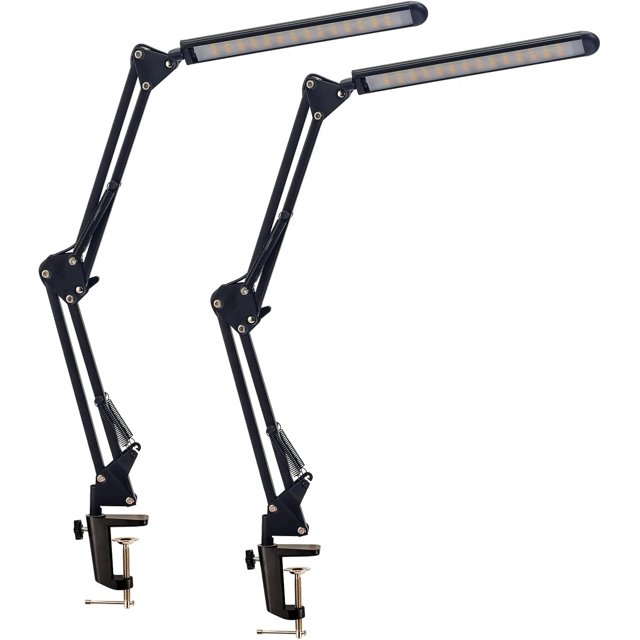Lampe de Bureau WWS-LED, Lampe de Bureau à Bras Oscillant en Métal avec Pince, 10 Niveaux de Luminosité Réglables 3 Modes de Lecture, Lampe de Bureau pour Bureau à Domicile (Ensemble de 2)